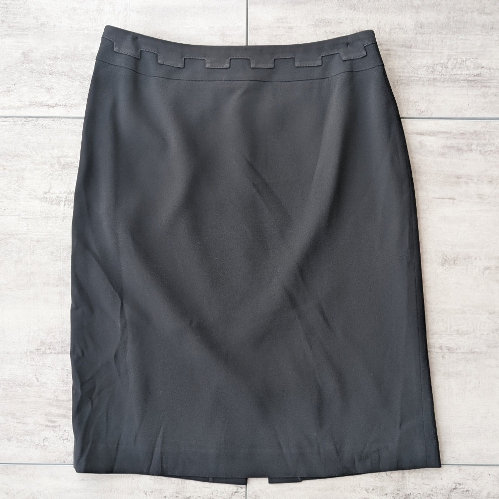 Simon Chang Black Lined Slit A Line Midi Pencil Skirt Womens Size 8